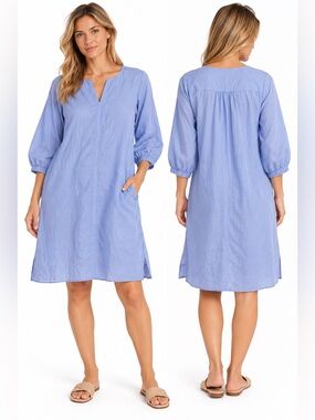 Trenery Bluebell Cotton Silk Blouson Sleeve Dress Size 6 NWT